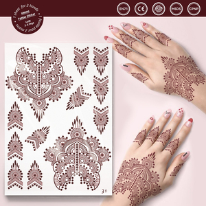 Fabricante Profesional de Tatuajes Temporales de Henna, Diseño Mehndi para Ambas Manos, Resistentes al Agua, Color Granate, para Mujeres y Niñas - Product Image 1