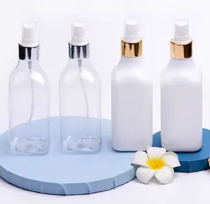 Botol semprot kabut parfum wajah atau tubuh, paket perawatan kecantikan kosmetik bentuk persegi putih plastik hewan peliharaan 250ml