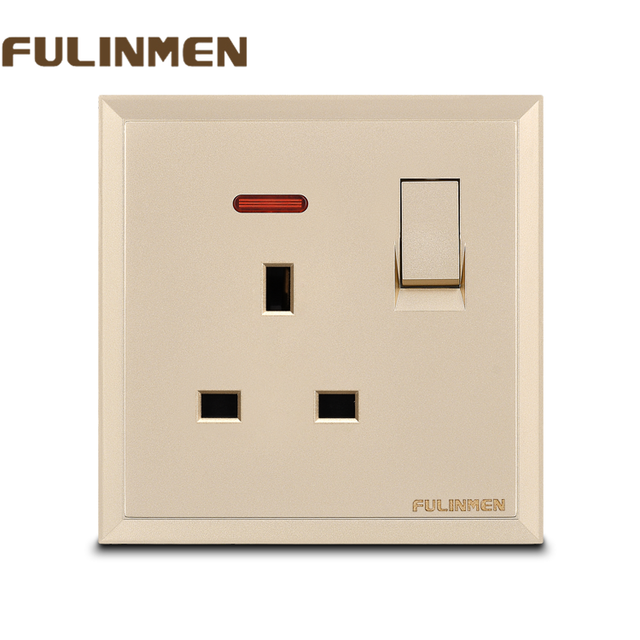 Excellent Quality British UK Standard 16A 110V-250V Gold Flame Retardant PC Electrical Decorative Wall Switch and Socket Modern
