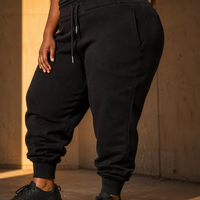 Pantalon de jogging molletonné côtelé taille haute noir jais épais et personnalisé pour femme, grandes tailles, avec revers côtelés, idéal pour l'hiver, OEM