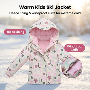 Veste de ski pour filles à imprimé floral en forme de cœur, à capuche, doublée de polaire, imperméable, coupe-vent, manteau de neige pour enfants, <span class=keywords><strong>parka</strong></span> de snowboard d'extérieur - Product Image 2