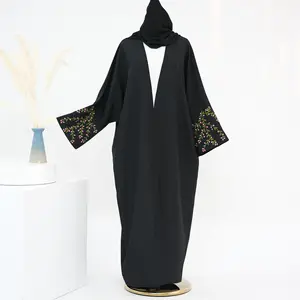 2024 New Top Quality Fashion Simple Embroider Black Color Open Design Abaya Dubai Women Muslim Dress