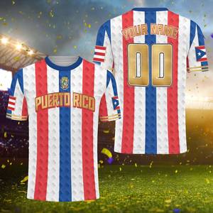 Maglia da Calcio di Porto Rico Personalizzata con Stampa 3D, Maglietta per Tifosi Boricua - Product Image 1