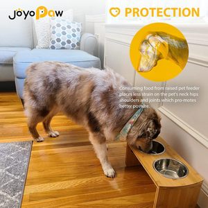 Support de gamelle surélevé réglable en bambou pour chiens de taille moyenne, avec deux bols amovibles en acier inoxydable, favorise une posture d'alimentation saine - Product Image 5