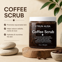 Gommage corporel au café ETRUN ALISA, marque privée, entièrement naturel, exfoliant pour le soin de la peau, vergetures, acné