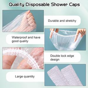 Bonnet de protection jetable transparent en PE pour salon de coiffure, imperméable, personnalisé, pour traitement à sec et douche, vente en gros - Product Image 4