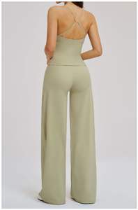 Newest <b>Sexy</b> Deep V Neck Top Cross Waist Wide Leg Pants Sets Stylish Beauty Back Athletic Yoga Workout Fitness <b>Outfits</b> - Product Image 6