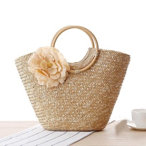 Alla moda e semplice borsa Tote fatta a mano in paglia con manico in tessuto a fiori borsa da spiaggia con chiusura a cerniera - Product Image 3