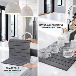 Custom Stone Dish <b>Drying</b> <b>Mats</b> With Silicone Cover for <b>Kitchen</b> Counter Non-slip Absorbent Diatomaceous Earth Dish Quick Dry <b>Mat</b> - Product Image 6