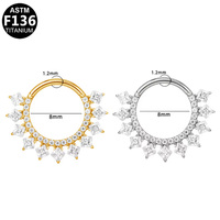 Gaby ASTM F136 Anneau de nez en titane G23 triple avec zircon, piercing spirale pour cartilage d'oreille, bijoux de corps