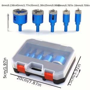 ชุดเลื่อยเจาะเพชร 5 ชิ้น ดอกสว่านโลหะแบบเมตริก สำหรับเจาะหินอ่อน เซรามิก แก้ว พร้อมกล่องเก็บอุปกรณ์ - Product Image 4