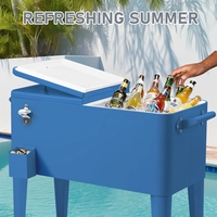 Chariot de rangement et de refroidissement pour terrasse 80QT 76L, texture bois, avec seau à glace 80L, chariot roulant
