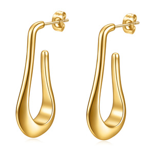 Boucles d'oreilles pendantes en forme de goutte d'eau 40MM en acier inoxydable or et argent, bijoux de mode pour femmes, design géométrique, simple et élégant, à porter au quotidien - Product Image 5