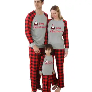 Pijama de natal infantil manga longa, conjunto de pijama de natal para adultos e crianças