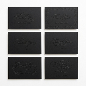 Cartes de remerciement de mariage personnalisées 150x100mm en carton noir 500GSM avec gaufrage à sec incolore et notes calligraphiées en cursive - Product Image 3