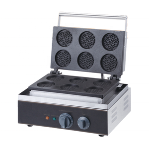 เครื่องทําวาฟเฟิล Wave r ของว่างอัตโนมัติเต็มรูปแบบพร้อมเครื่องทําวาฟเฟิลกลม 6 กริด / เครื่องทําวาฟเฟิลรูปคลื่น - Product Image 1