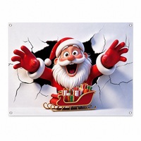 Spanduk Natal Santa 100D Polyester 150x90cm 3D Kereta Salju Hadiah Dinding Retak Grommet Logam Dekorasi Dalam & Luar Ruangan