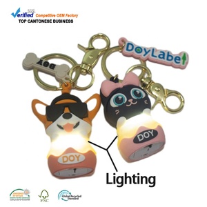 3D Keyring Wholesale Custom Cartoon Logo Personalized PVC Rubber Key Chains Keychains with Lights and Switches