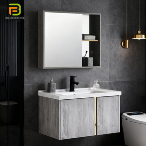 Mueble de Baño con Lavabo de Cerámica, Espejo de Baño Montado en la Pared, Mueble de Baño Flotante de PVC con Lavabo, Venta al por Mayor de Fábrica - Product Image 1