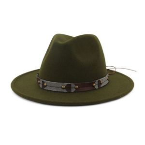 X3087 Sombreros Fedora de Ala Ancha para Hombre, Sombreros de Lana con Cinturón de Cuero, Sombrero Jazz de Ala Grande para Mujer - Product Image 1