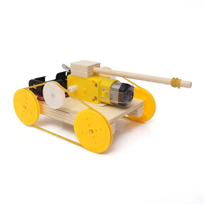 Educational science stem learning set children diy toy assembly wood tank model kit