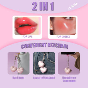 Palette 2 en 1 de rouge à lèvres et de fard à joues hydratant et imperméable de couleur unie en forme de cœur avec logo personnalisé - Product Image 3