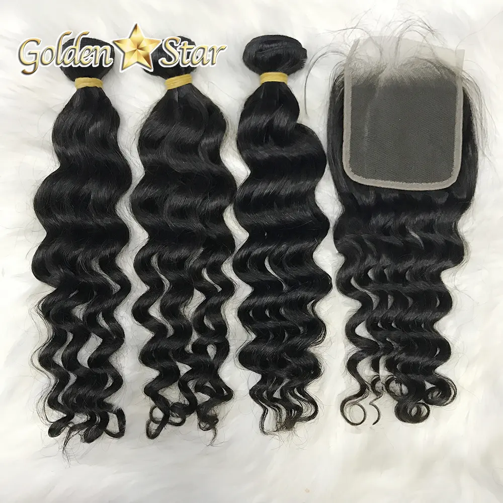GD Wholesale Human Hair Bundles With Closure,Curly Human Hair Bundles With Closure,Double Weft Bundles Closure Deal For Women