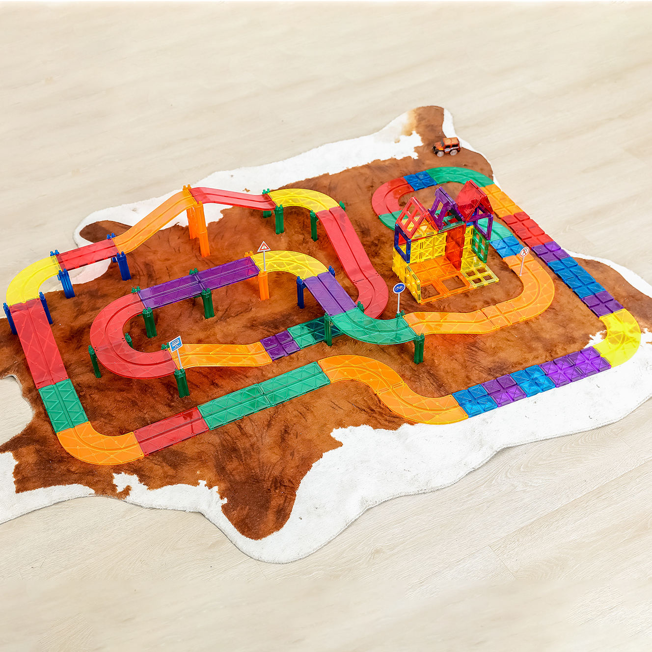 Mntl New Style Diy 108pcs Car Race Track Toy Children Educational Magnetic Tiles Building Toys 