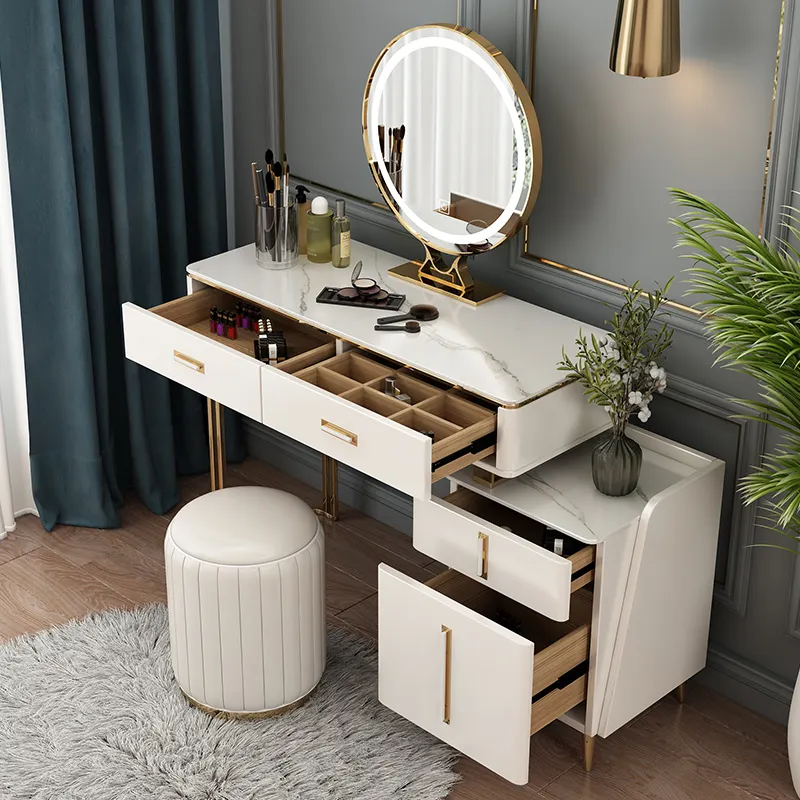 modern white make up gold vanity dresser with large led mirror and stool bedroom furniture