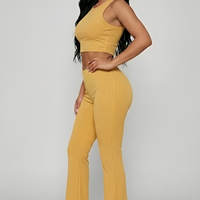 Ensemble deux pièces décontracté pour femme, idéal pour le yoga et les sports d'été, avec hauts courts et pantalon respirant à séchage rapide en Spandex et Polyester, longueur cheville