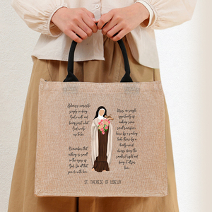 Sac de plage en lin personnalisé grand format avec motif catholique Sainte Thérèse de <span class=keywords><strong>Lisieux</strong></span>, sac fourre-tout monogrammé, cadeau pour femme - Product Image 1