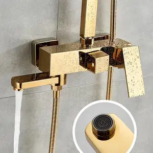 Luxe Gold Wall Mounted Douche Kolom Badkamer Regendouche Set Met Bad Kraan Mixer