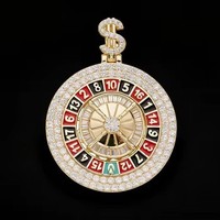 Pendentif de casino en émail noir et rouge, bijoux de mode, logo personnalisé, plaqué rhodium et or 14 carats, pendentif roue de roulette