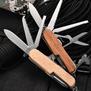11 in 1 Multi-purpose Stainless Steel Folding Knife with Wood Handle Outdoor Keychain Pocket Tool <b>Beer</b> Opener - Product Image 3