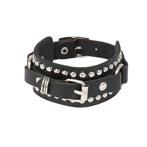 New Punk Black Punk Gothic Rock Black Two Row Spikes Rivet Leather Cuff Bracelet <strong>Wristbands</strong> Charm Unisex <strong>Bangle</strong> - Product Image 1