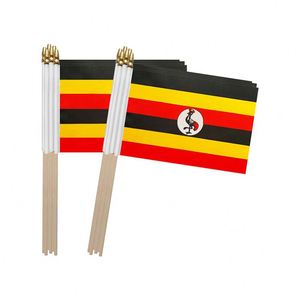 Banderas de Uganda Personalizadas al por Mayor, 5x8 Pulgadas, Mini Banderas de Mano Ugandes - Product Image 1