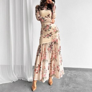 Nuovo Elegante Abito Floreale a Maniche Lunghe in Rete con Collo Tondo, Vestito da Donna con Vita Sottile e Gonna Lunga <span class=keywords><strong>per</strong></span> la Primavera - Product Image 3