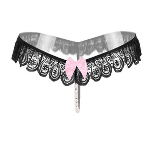 Tanga Sexy de Encaje Negro con Borla de Perlas para Mujer, Accesorios Íntimos Ding Zhi Mei - Product Image 3