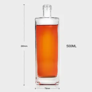 Customized Logo Square 500 Ml Gin Vodka Rum Liquor Glass Whiskey Bottle