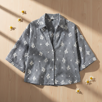 Ensemble décontracté d'été pour femme avec logo personnalisé, broderie vintage, chemise à manches courtes et pantalon large en polyester