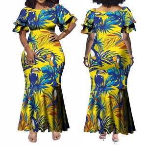 Hot Selling Custom Island Design Floral Print Double Layer Ruffle Petal Sleeve Bodycon Mermaid <strong>Dress</strong> <strong>Plus</strong> <strong>Size</strong> Womens Clothing - Product Image 2