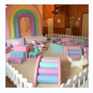 Purple and white soft play sets with slide toddler soft play equipment set kids rainbow bouncer soft play bounce house