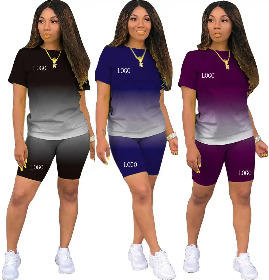 Conjuntos cortos personalizados para mujer, ropa con logotipo de dos piezas, algodón, manga corta, 2 piezas