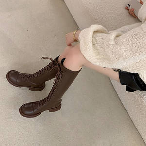 Cialisa sonbahar kış diz yüksek çizmeler düz <span class=keywords><strong>Strappy</strong></span> platformu tıknaz topuklar kalın tabanlı kadın çizmeler kadın ayakkabıları 2022 - Product Image 2