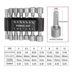 Jeu de douilles Power Nut, 14 pièces, tige hexagonale de 6,35 mm pour perceuses électriques - Product Image 5
