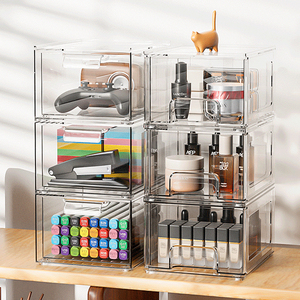 Tiroirs empilables transparents d'organisateur <span class=keywords><strong>de</strong></span> <span class=keywords><strong>maquillage</strong></span> <span class=keywords><strong>de</strong></span> boîte <span class=keywords><strong>de</strong></span> <span class=keywords><strong>rangement</strong></span> <span class=keywords><strong>de</strong></span> cosmétiques en plastique avec des poignées <span class=keywords><strong>de</strong></span> traction pour la vanité - Product Image 3