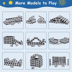 Sofá Modular de Bloques para Niños, Diseño a Cuadros con Pasamanos, Muebles para Área de Juegos Interior - Product Image 4