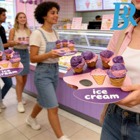 Plateau en carton jetable personnalisé pour glaces, anti-goutte, pour emporter, avec trous pour cornets et coupelles.