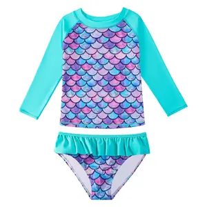Lovely beach wear Kid's Mermaid Printed Summer 2pcs Swim set Bikini Swimwear Children's ruffles printing Swimsuits