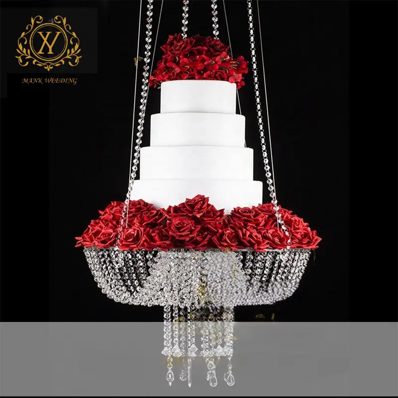 Schlussverkauf neuer moderner kronleuchter hängender Kuchenständer mit Kristallen für Hochzeitsdekoration Acryl-Kuchenplatte